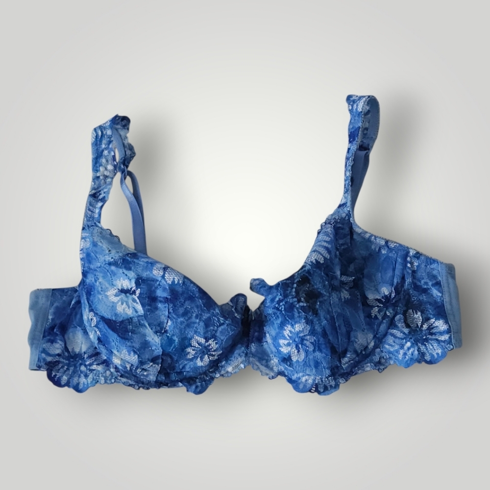 Victoria's Secret Floral Lace Underwire Bra 36B Blue Periwinkle Cottagecore Roma